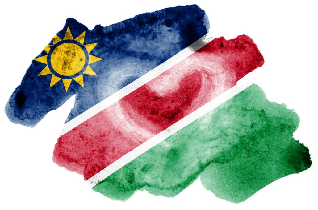 Namibia flag is depicted in liquid watercolor style isolated on white background